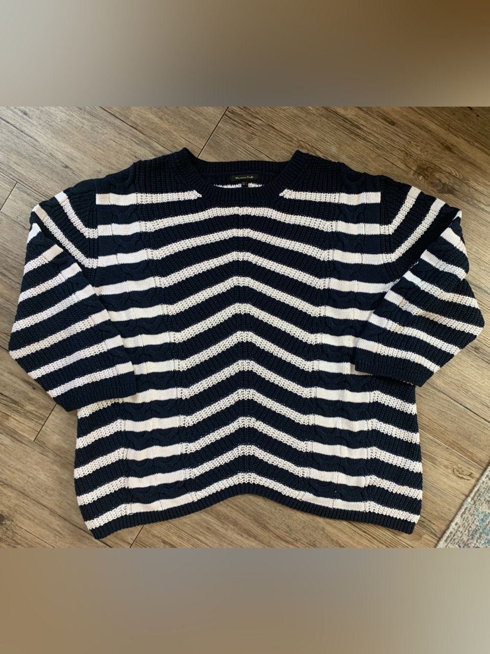Massimo Dutti (ITA) Striped Knit Sweater - Navy and White, size L